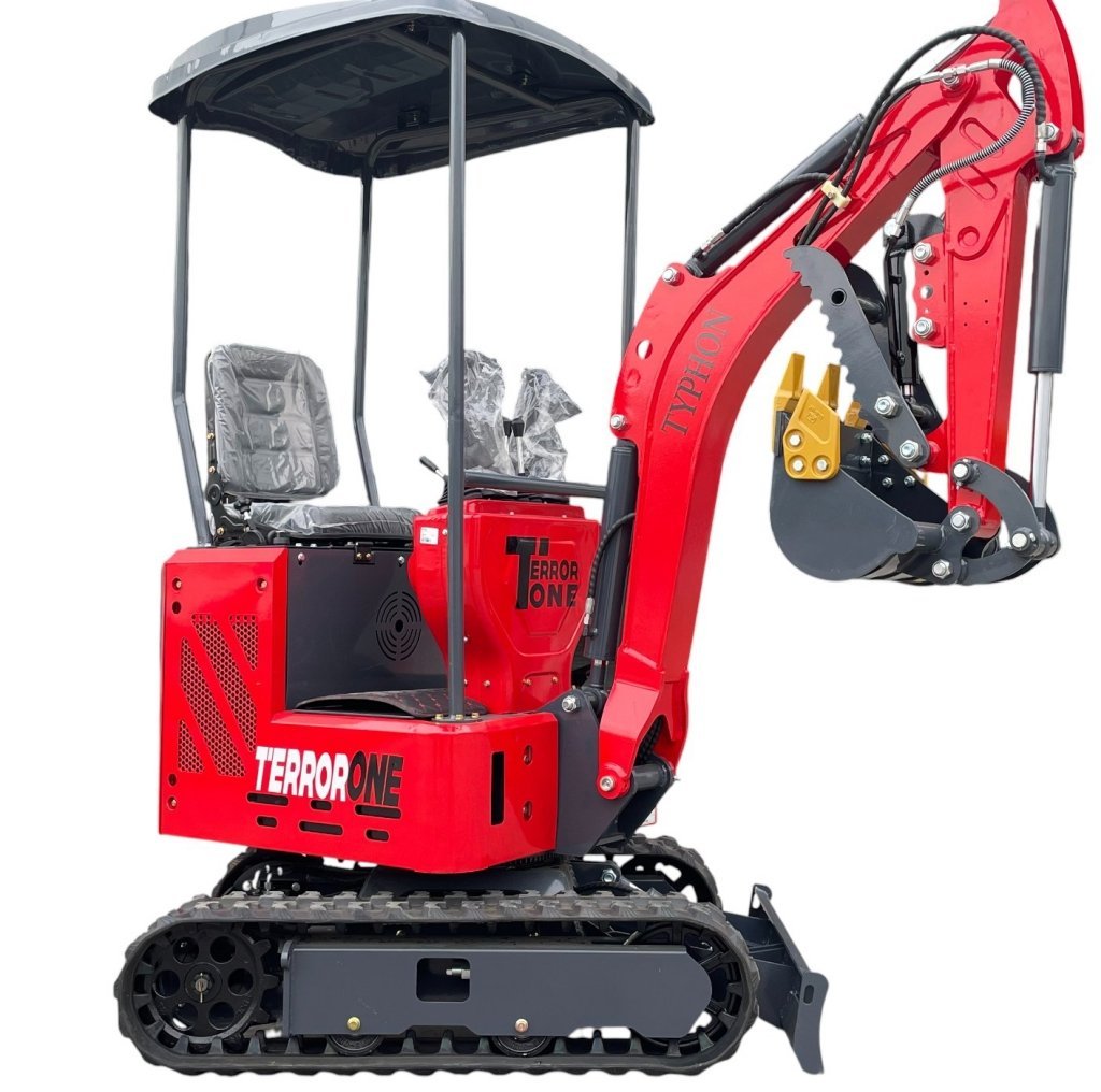 TYPHON TERROR ONE STORM 1 Ton Mini Excavator Trench Digger with Hydraulic Oil Cooler Canopy & Wide Bucket Ideal for Garden, Farm, Park & Road Work Digging, Drilling, Bull-Dozing