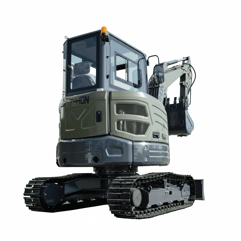 TYPHON KUVUO 4.0 four ton cabin mini excavator w Kubota D1703 Diesel engine Metal Tracks, Boom Swing, AC Heater, Hydraulic Control