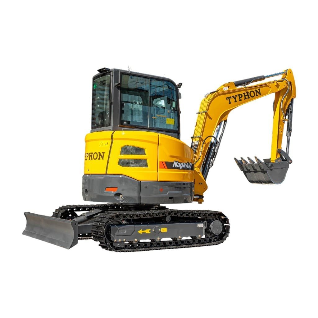 TYPHON NAGA 4.0 Mini Excavator w 4 Ton 24.4hp Yanmar Diesel Engine Metal Track ISO SAE control switch, AC Heater Cabin, 2 Travel Speed