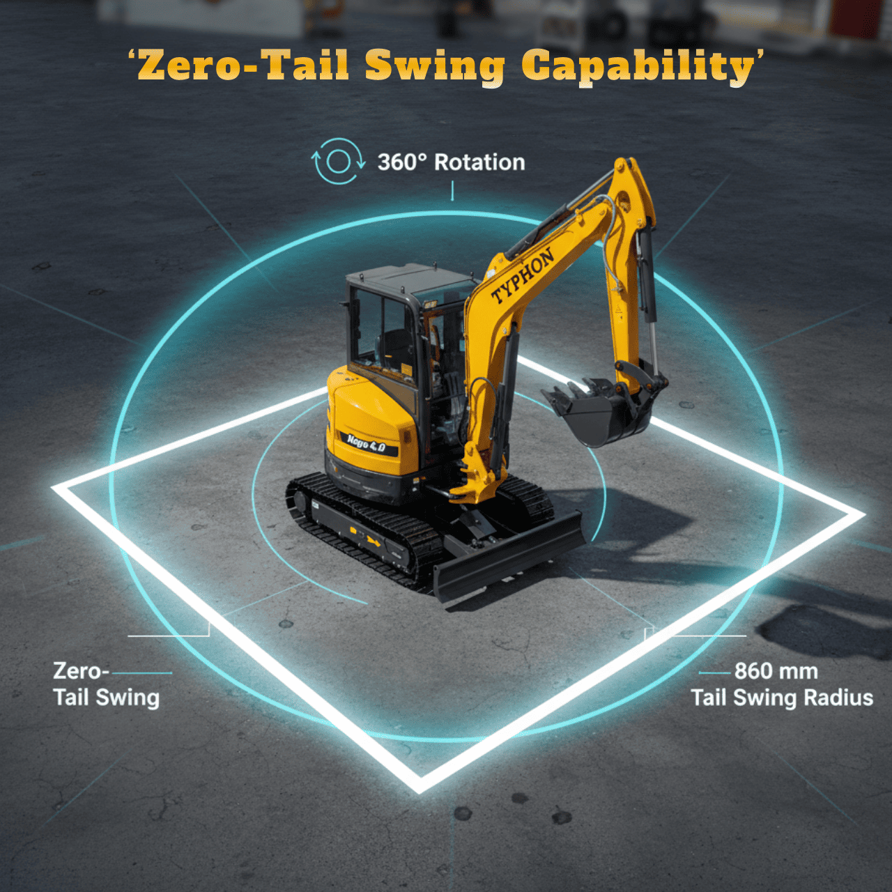 TYPHON NAGA 4.0 Mini Excavator w 4 Ton 24.4hp Yanmar Diesel Engine Metal Track ISO SAE control switch, AC Heater Cabin, 2 Travel Speed