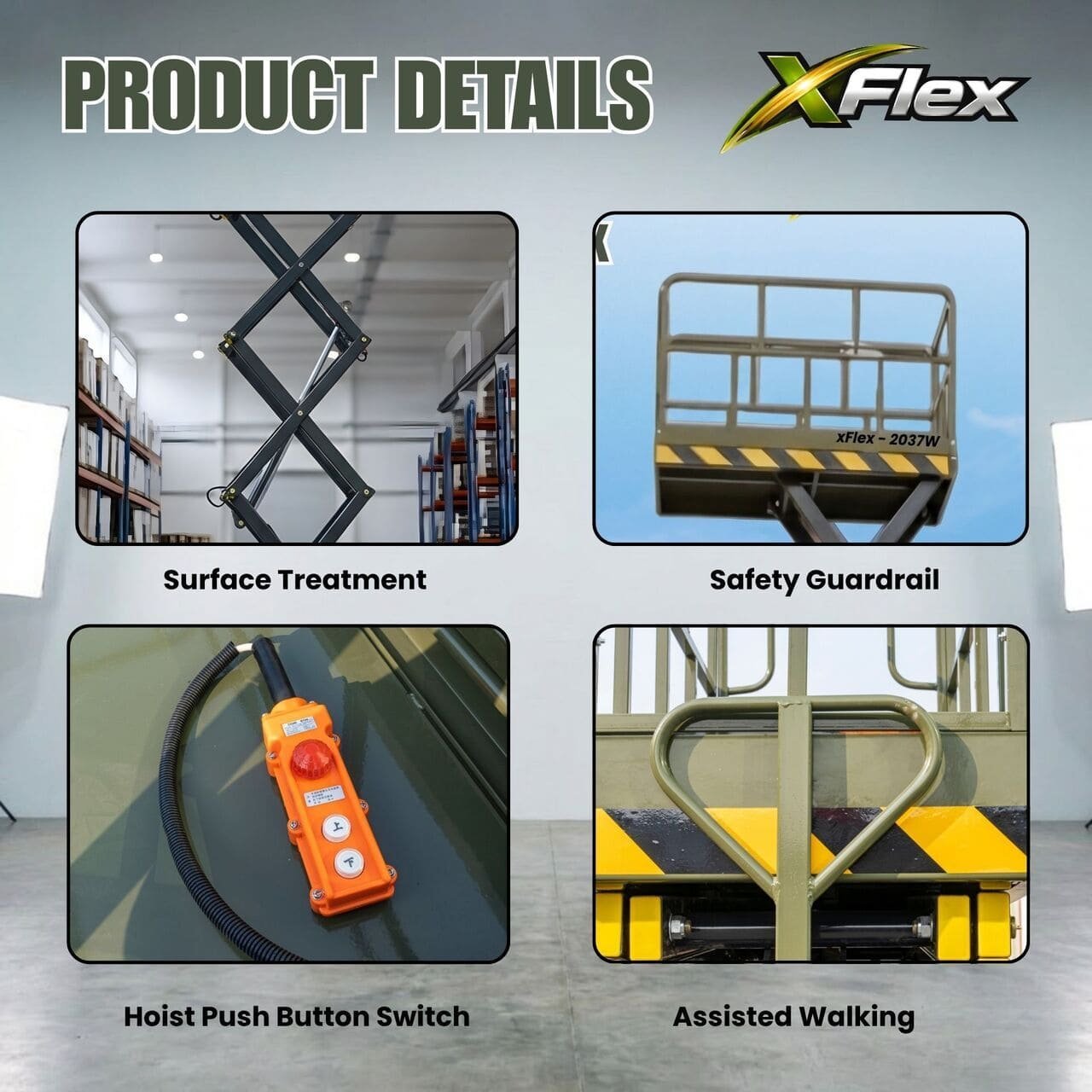 TYPHON xFlex-2037W Walk-Behind Scissor Lift comes with 20ft Working Height and Manual outriggers 1102 lbs load capacity 110V Electric