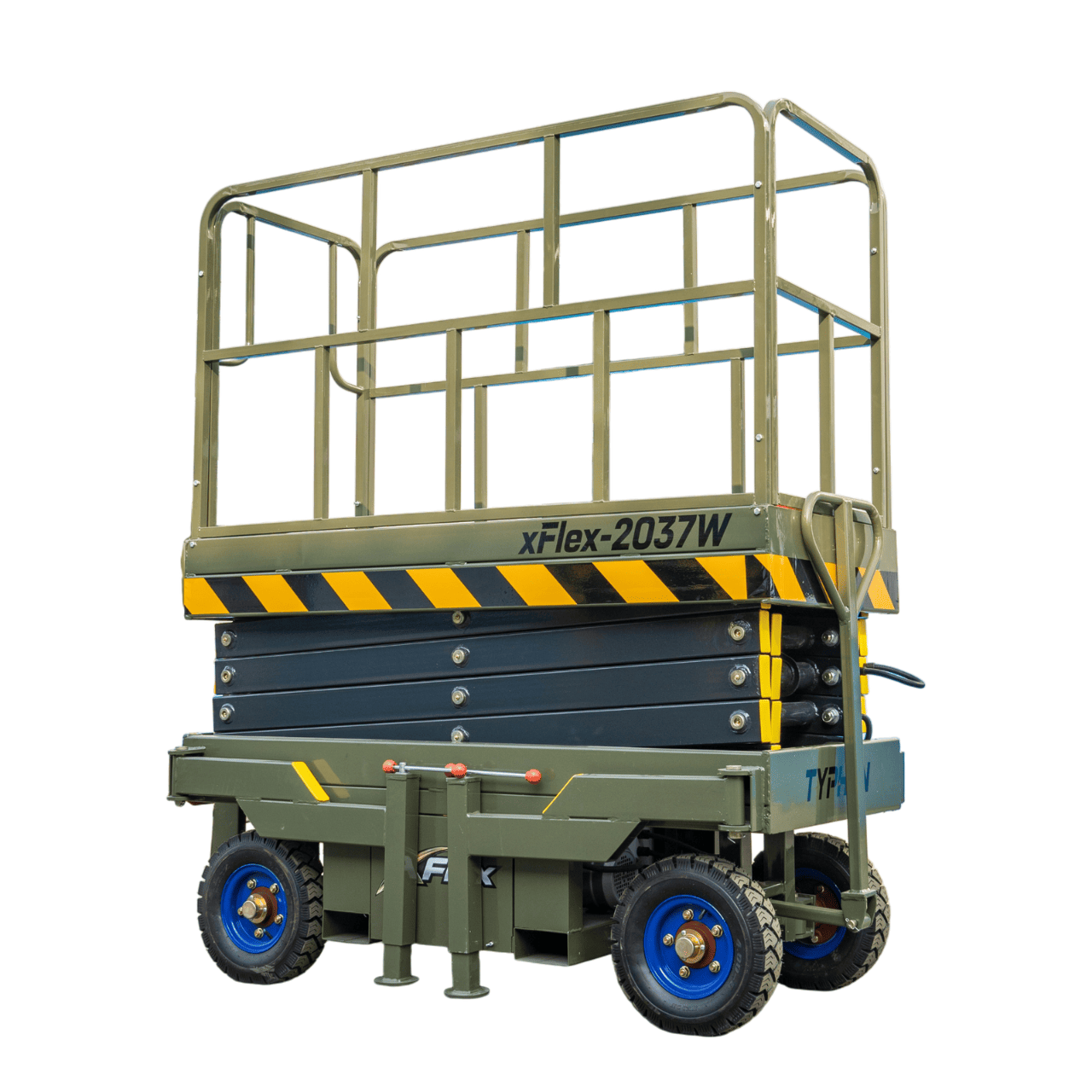 TYPHON xFlex-2037W Walk-Behind Scissor Lift comes with 20ft Working Height and Manual outriggers 1102 lbs load capacity 110V Electric