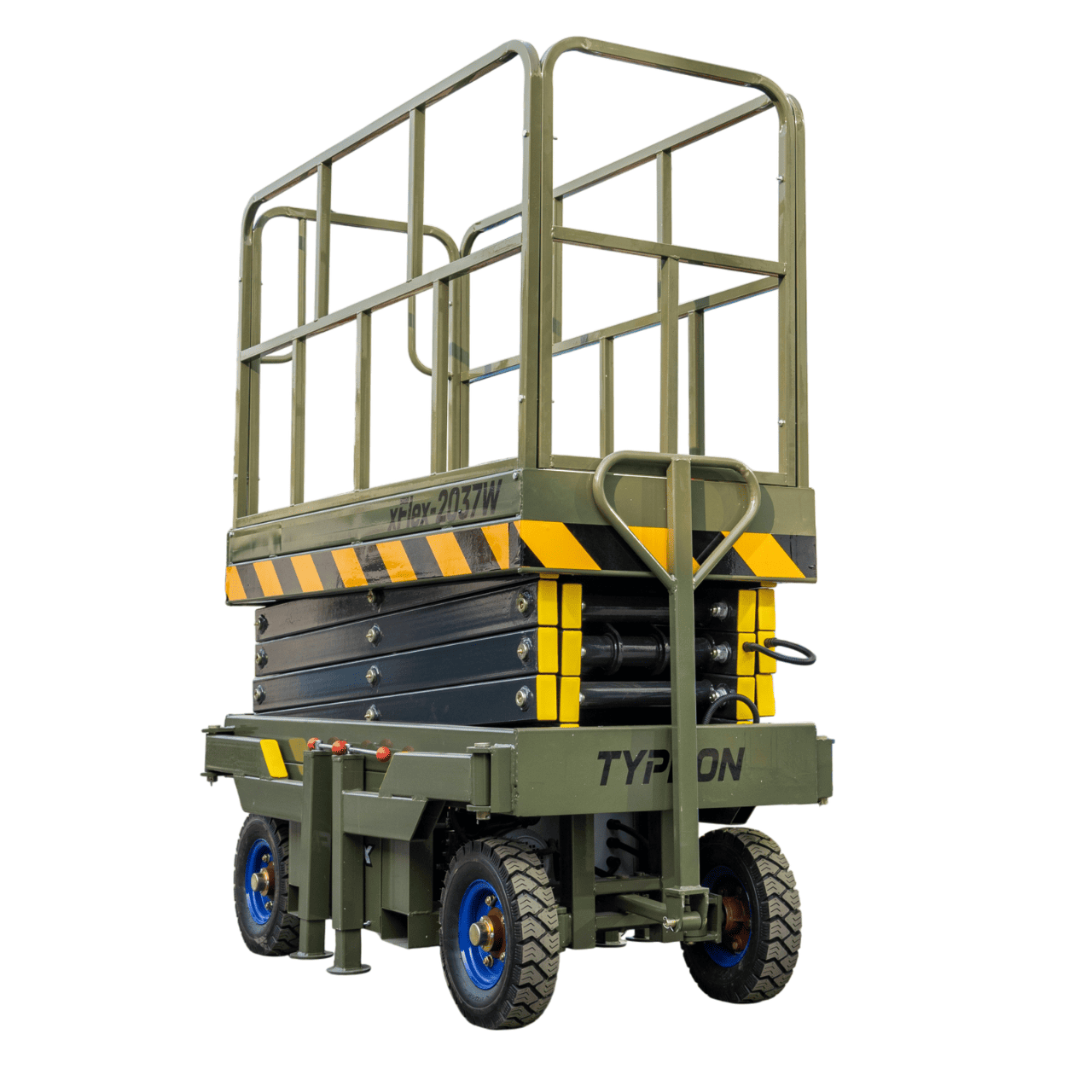TYPHON xFlex-2037W Walk-Behind Scissor Lift comes with 20ft Working Height and Manual outriggers 1102 lbs load capacity 110V Electric