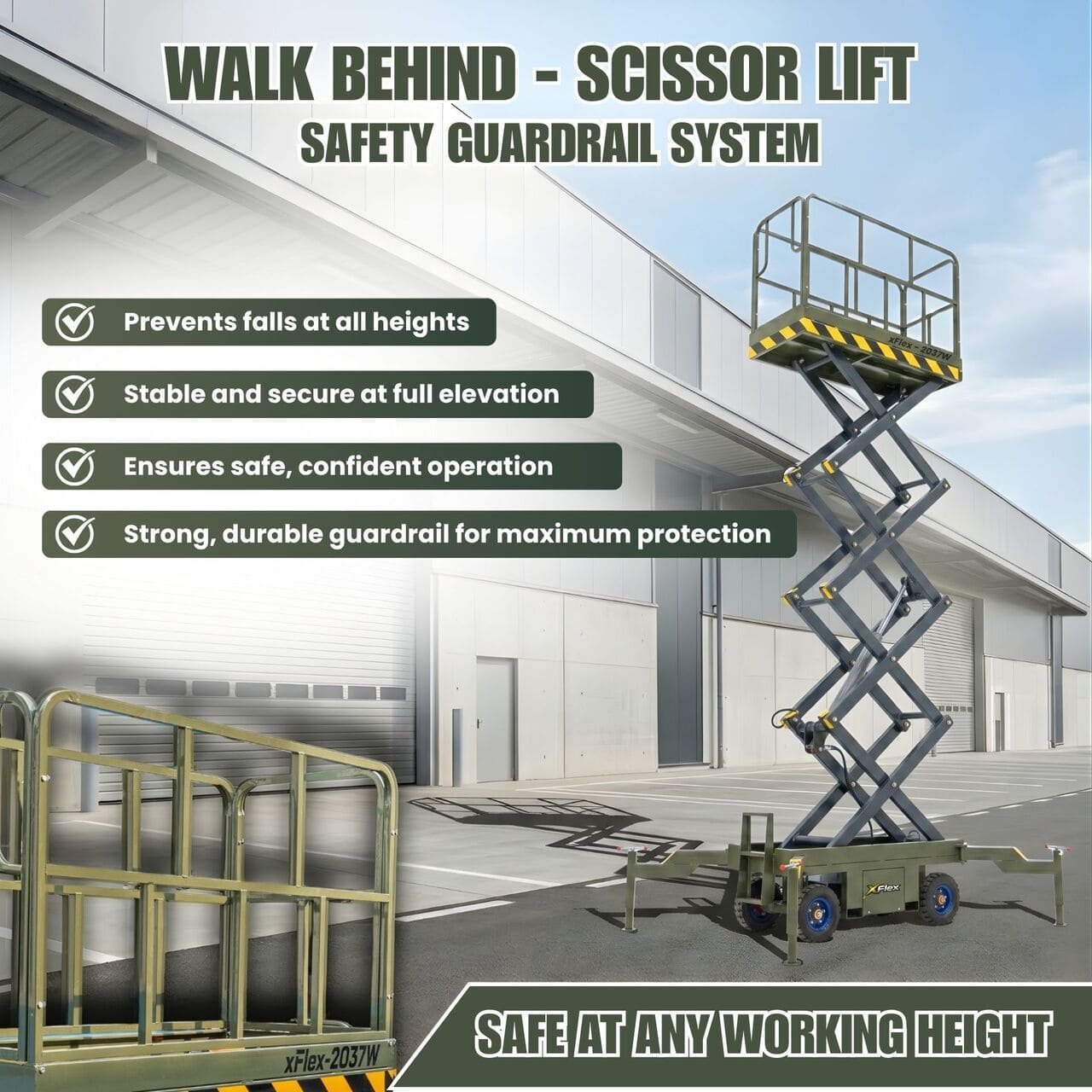 TYPHON xFlex-2037W Walk-Behind Scissor Lift comes with 20ft Working Height and Manual outriggers 1102 lbs load capacity 110V Electric