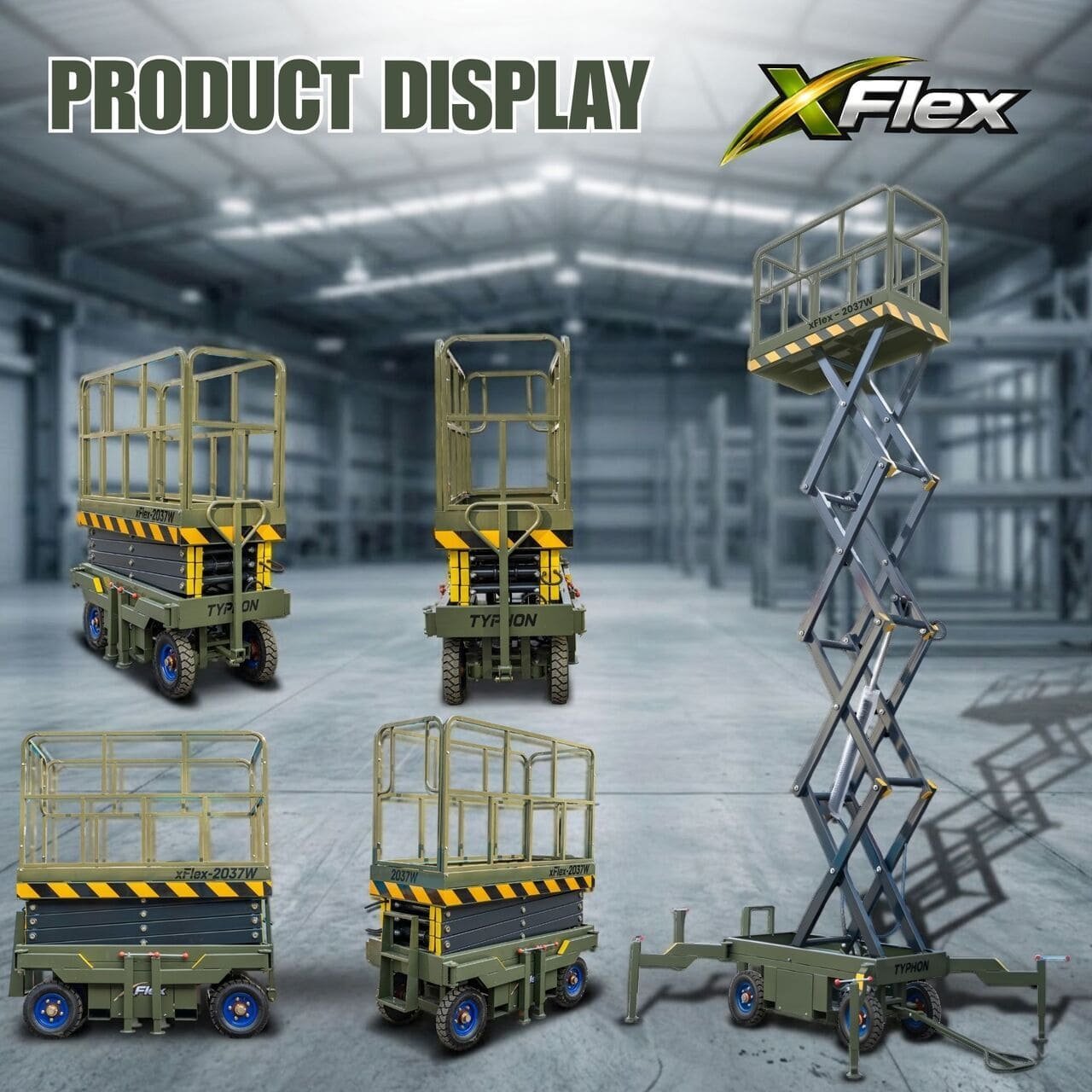 TYPHON xFlex-2037W Walk-Behind Scissor Lift comes with 20ft Working Height and Manual outriggers 1102 lbs load capacity 110V Electric