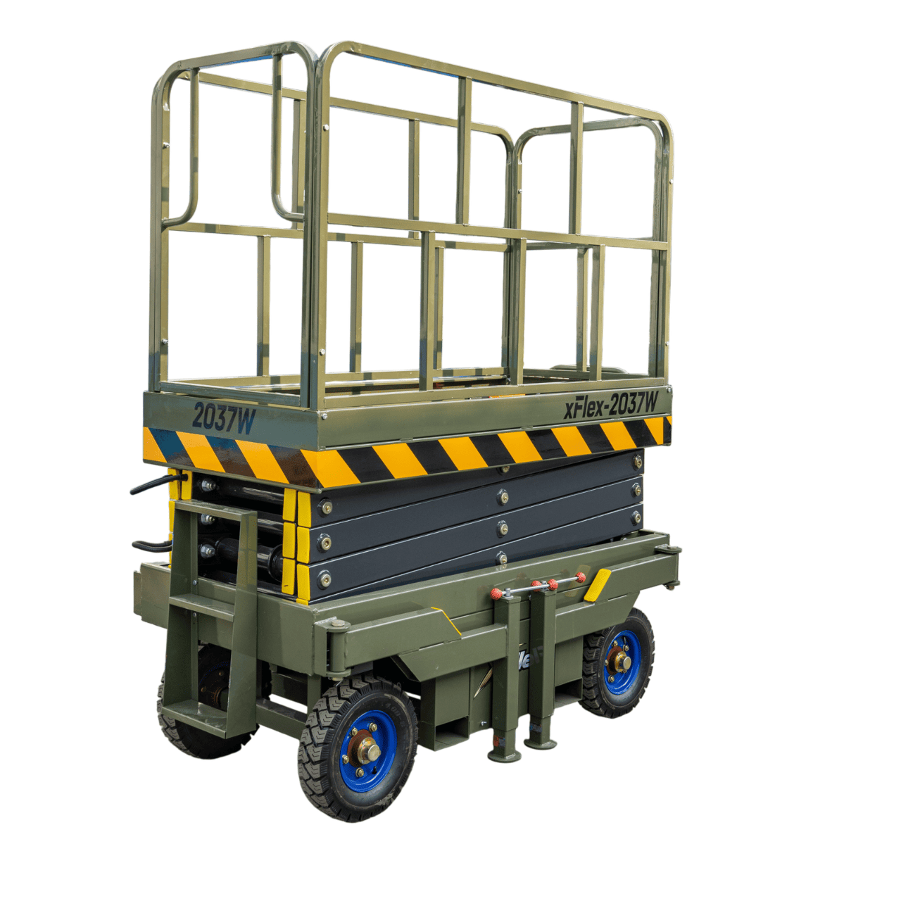 TYPHON xFlex-2037W Walk-Behind Scissor Lift comes with 20ft Working Height and Manual outriggers 1102 lbs load capacity 110V Electric