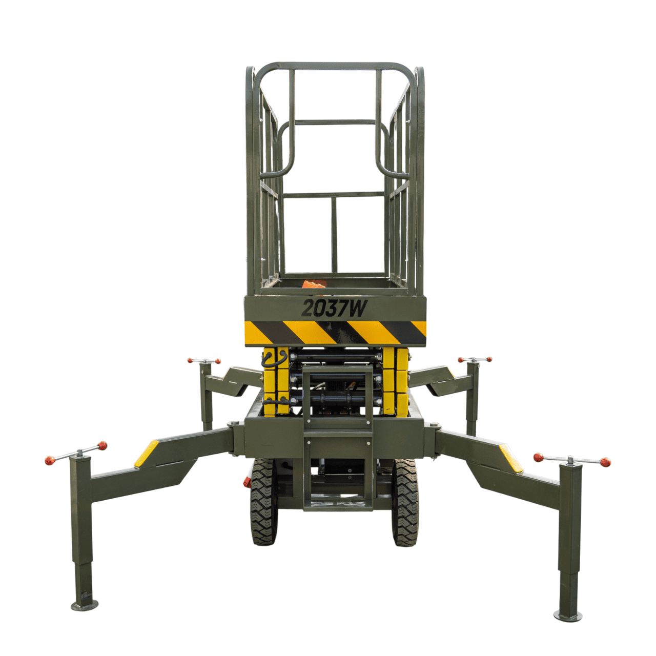 TYPHON xFlex-2037W Walk-Behind Scissor Lift comes with 20ft Working Height and Manual outriggers 1102 lbs load capacity 110V Electric