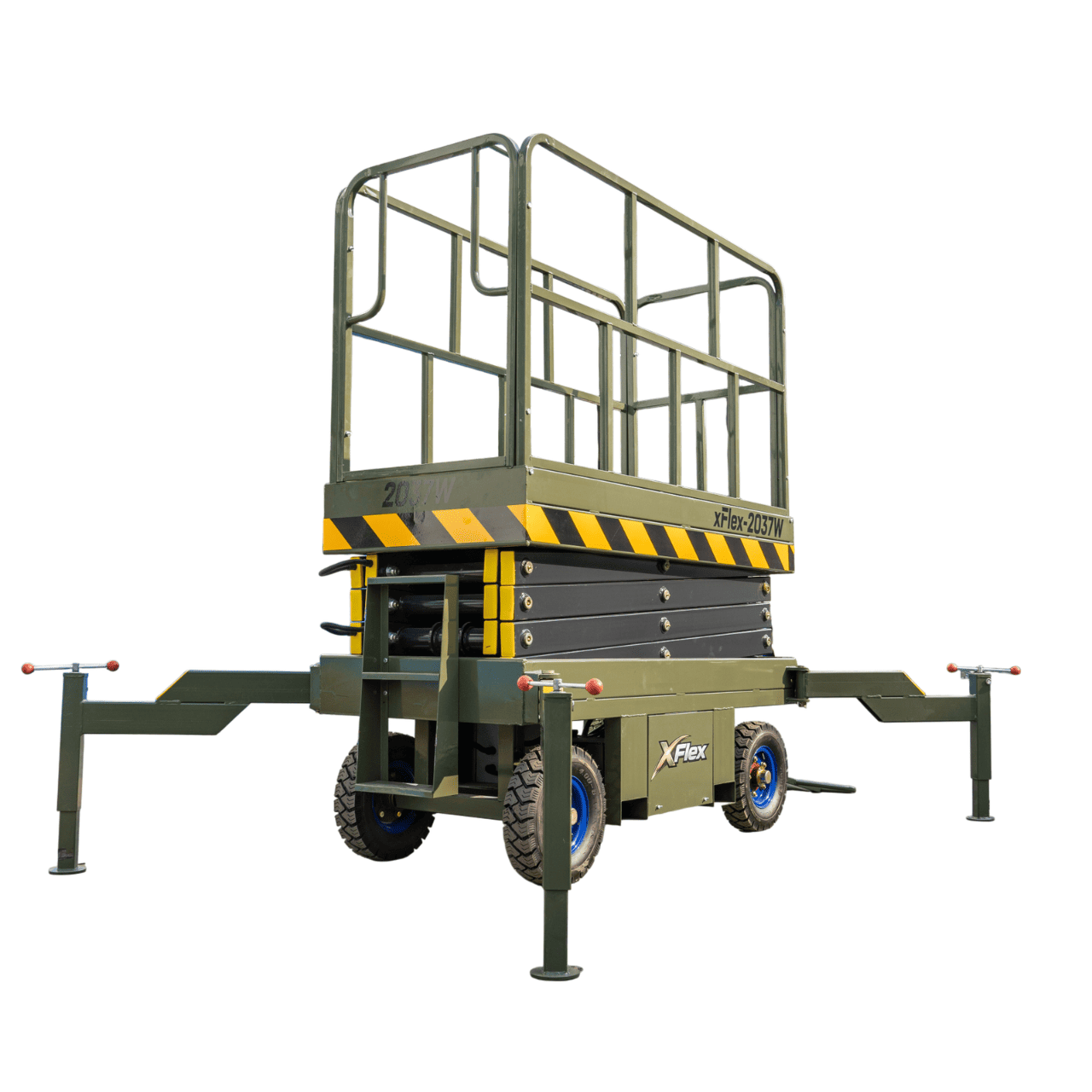 TYPHON xFlex-2037W Walk-Behind Scissor Lift comes with 20ft Working Height and Manual outriggers 1102 lbs load capacity 110V Electric