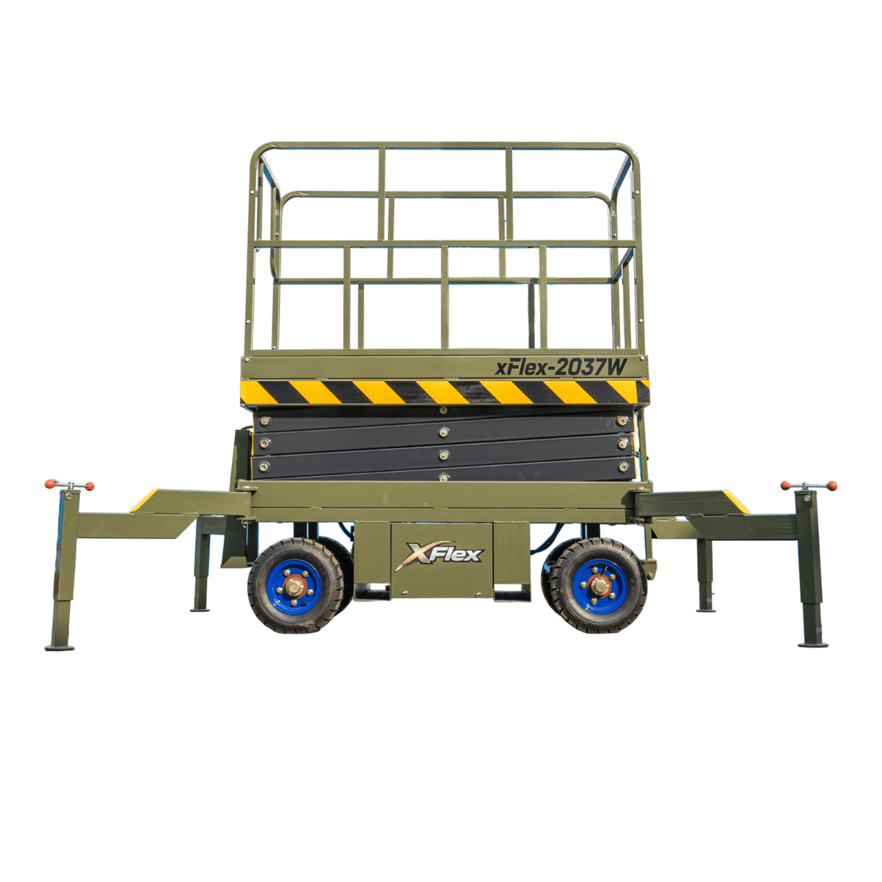 TYPHON xFlex-2037W Walk-Behind Scissor Lift comes with 20ft Working Height and Manual outriggers 1102 lbs load capacity 110V Electric