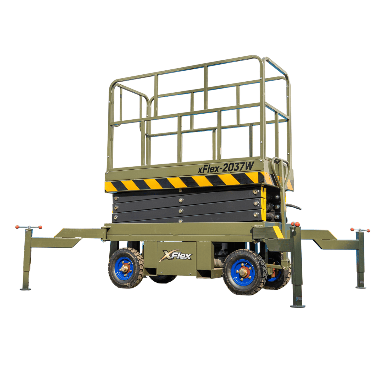 TYPHON xFlex-2037W Walk-Behind Scissor Lift comes with 20ft Working Height and Manual outriggers 1102 lbs load capacity 110V Electric