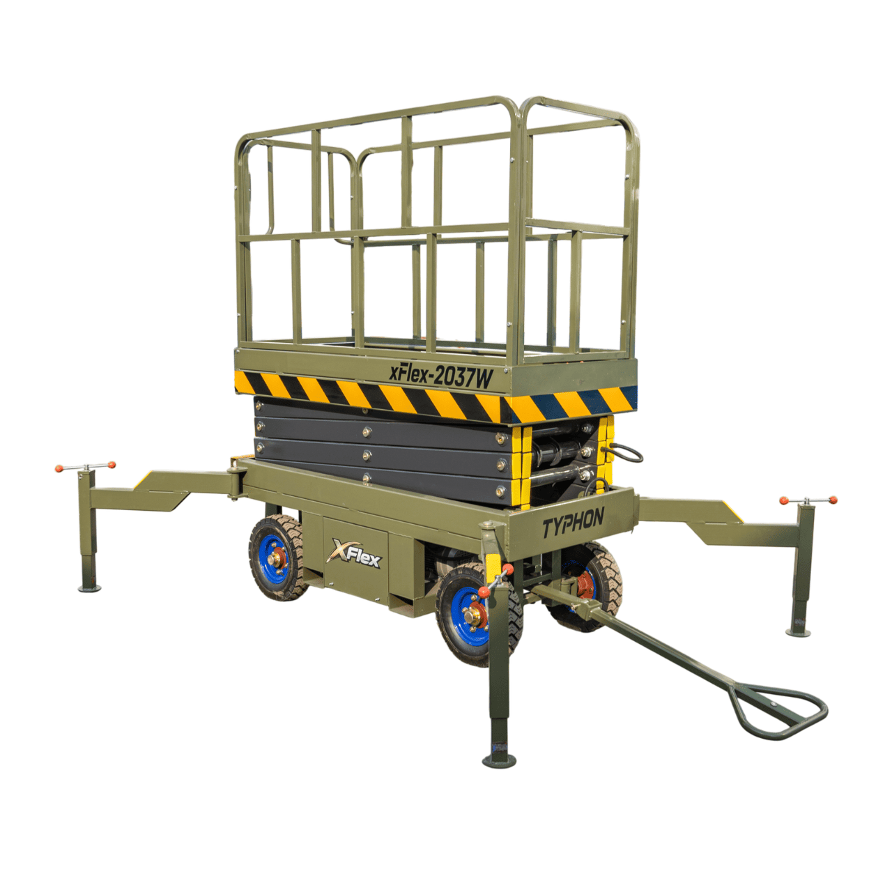 TYPHON xFlex-2037W Walk-Behind Scissor Lift comes with 20ft Working Height and Manual outriggers 1102 lbs load capacity 110V Electric