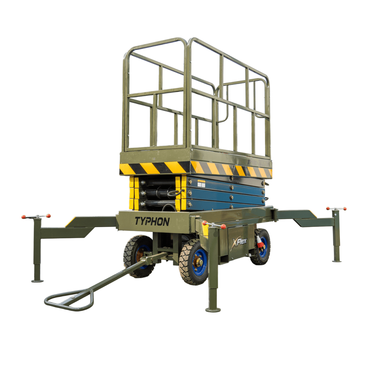 TYPHON xFlex-2037W Walk-Behind Scissor Lift comes with 20ft Working Height and Manual outriggers 1102 lbs load capacity 110V Electric