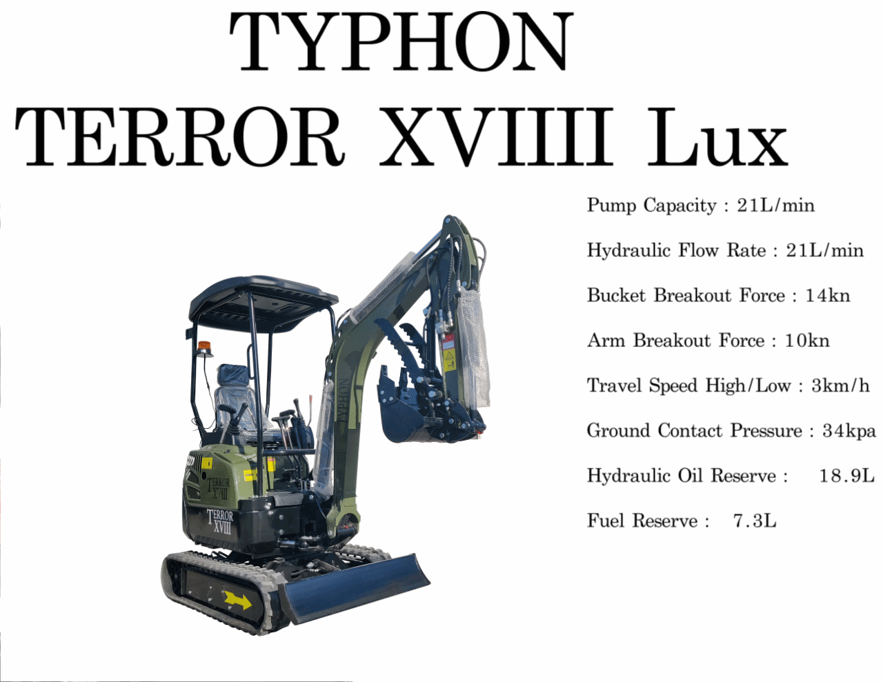 2025 4000 lb Typhon Terror XVIII Mini Excavator Rubber Track with Kubota Diesel Engine USA