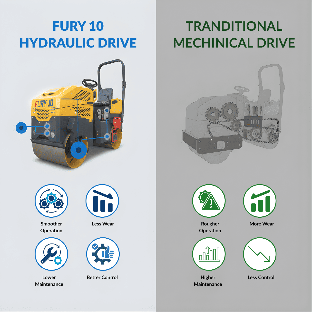 TYPHON Fury 10 Mini Road Roller 1Ton Hydraulic oil B&S 13.5hp gas USA air-cooled