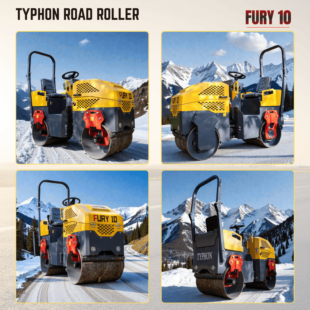 TYPHON Fury 10 Mini Road Roller 1Ton Hydraulic oil B&S 13.5hp gas USA air-cooled