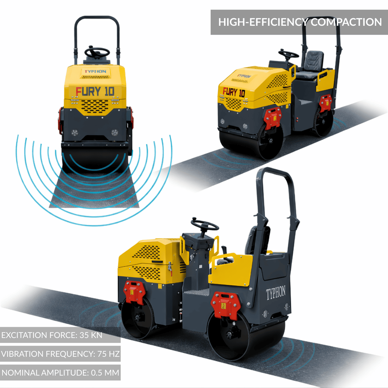 TYPHON Fury 10 Mini Road Roller 1Ton Hydraulic oil B&S 13.5hp gas USA air-cooled